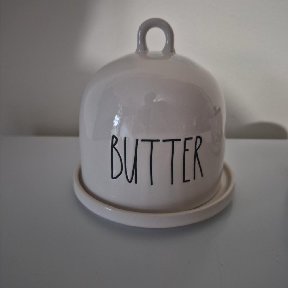 Rae Dunn Ceramic Butter Dish with Dome Lid - White